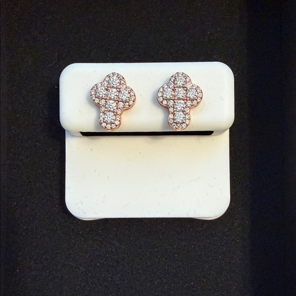 Sparkling Rose Gold Cross Earrings